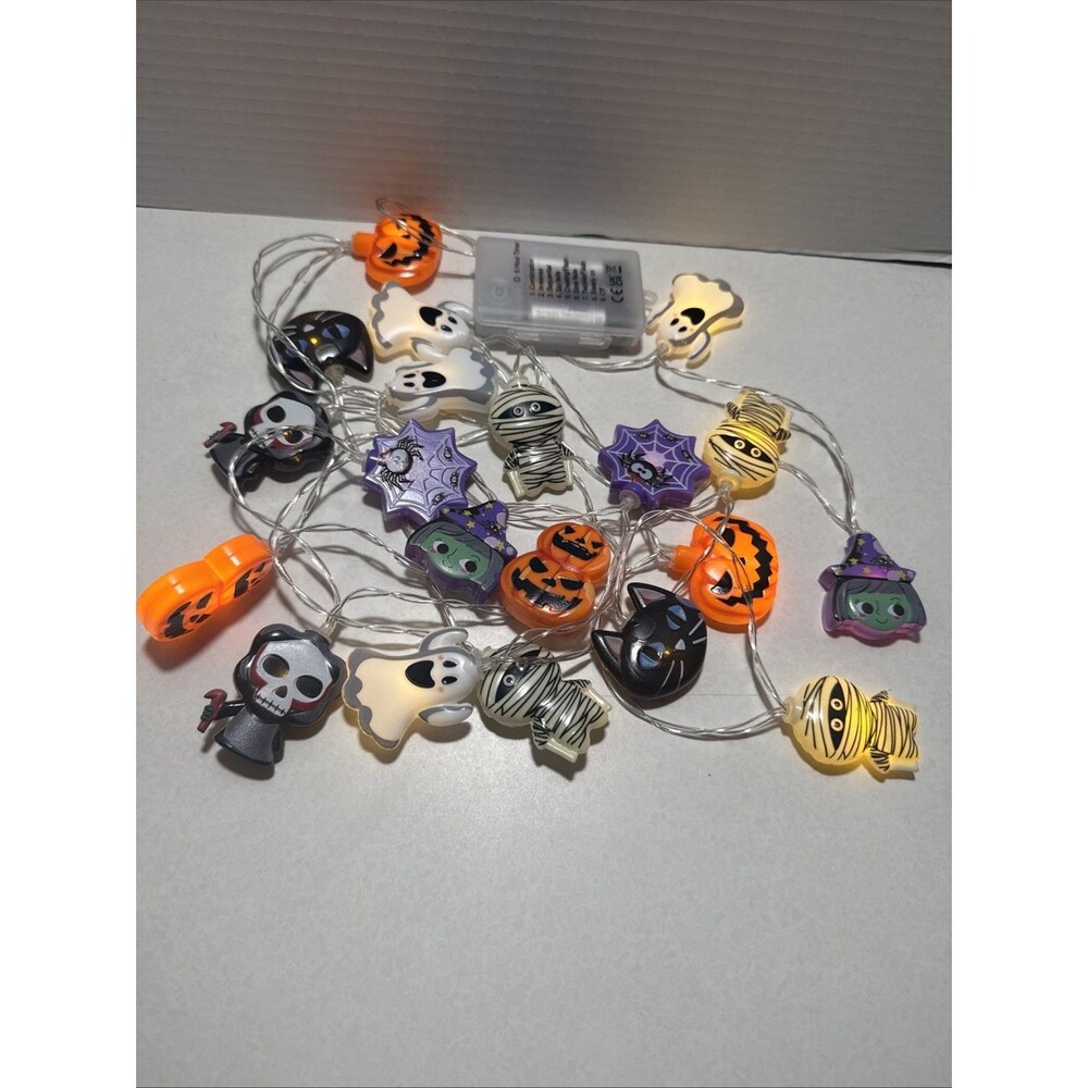 1pc Halloween LED Battery String Lights 10ft Ghost Pumpkin Cat Spider Skeleton